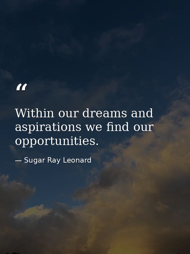 Within our dreams and aspirations we find our opportunities. — Sugar Ray Leonard