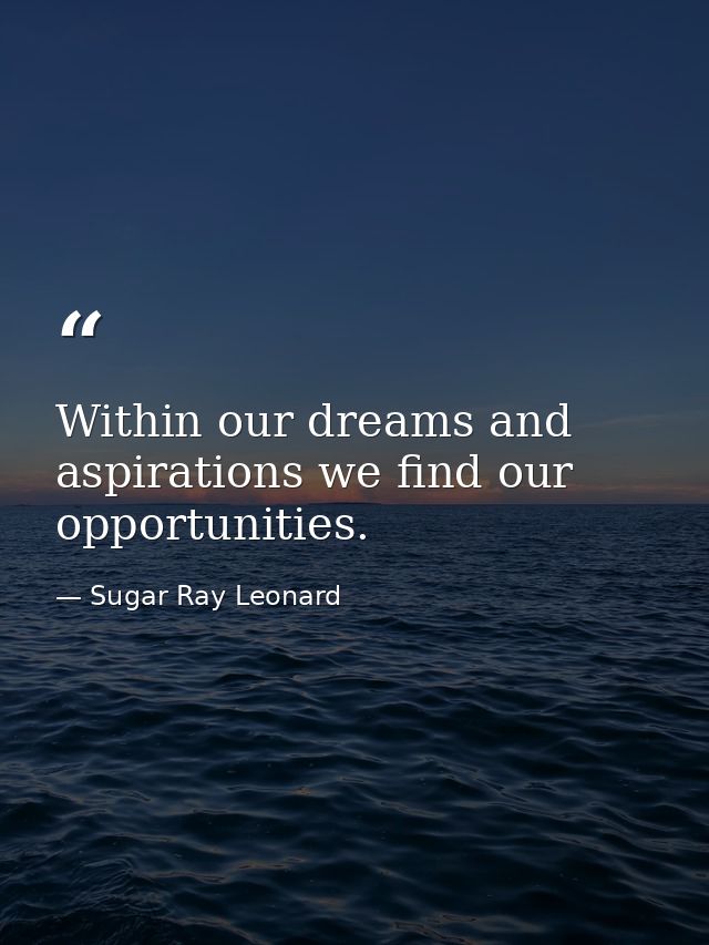 Within our dreams and aspirations we find our opportunities. — Sugar Ray Leonard