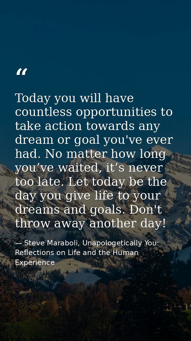 Today you will have countless opportunities to take action towards any dream or goal you've ever had. No matter how long — Steve Maraboli, Unapologetically You: Reflections on Life and the Human Experience
