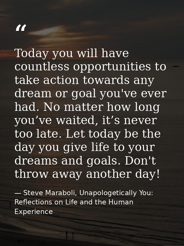 Today you will have countless opportunities to take action towards any dream or goal you've ever had. No matter how long — Steve Maraboli, Unapologetically You: Reflections on Life and the Human Experience