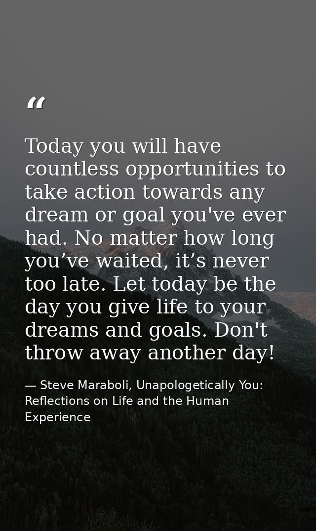 Today you will have countless opportunities to take action towards any dream or goal you've ever had. No matter how long — Steve Maraboli, Unapologetically You: Reflections on Life and the Human Experience