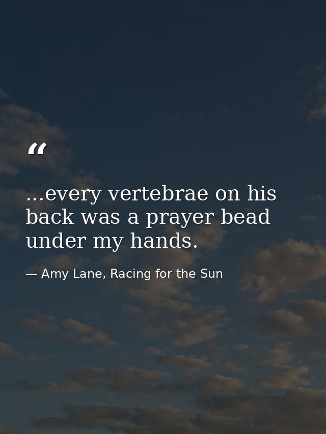 ...every vertebrae on his back was a prayer bead under my hands. — Amy Lane, Racing for the Sun