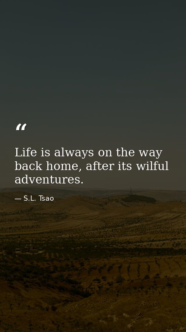 Life is always on the way back home, after its wilful adventures. — S.L. Tsao