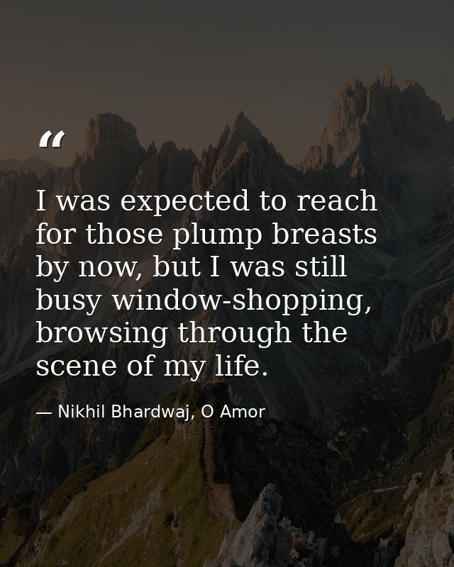 I was expected to reach for those plump breasts by now, but I was still busy window-shopping, browsing through the scene — Nikhil Bhardwaj, O Amor