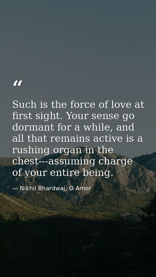 Such is the force of love at first sight. Your sense go dormant for a while, and all that remains active is a rushing or — Nikhil Bhardwaj, O Amor