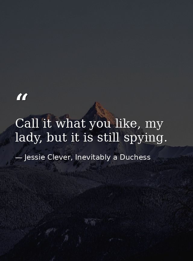 Call it what you like, my lady, but it is still spying. — Jessie Clever, Inevitably a Duchess