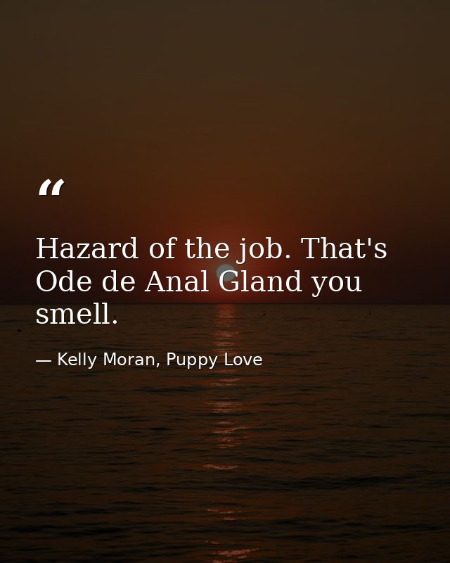 Hazard of the job. That's Ode de Anal Gland you smell. — Kelly Moran, Puppy Love