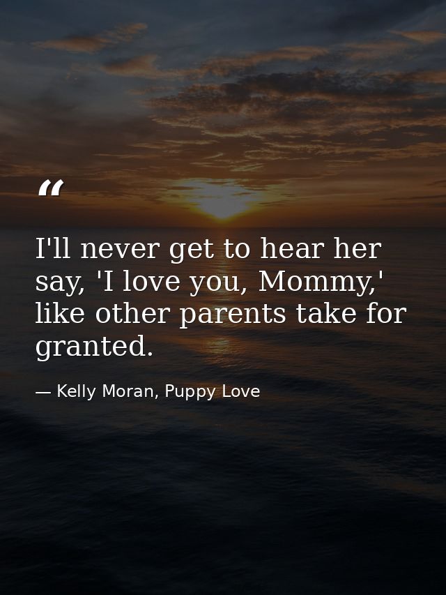 I'll never get to hear her say, 'I love you, Mommy,' like other parents take for granted. — Kelly Moran, Puppy Love