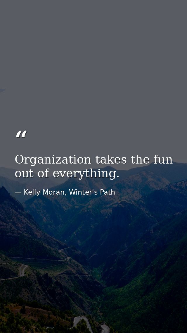 Organization takes the fun out of everything. — Kelly Moran, Winter's Path
