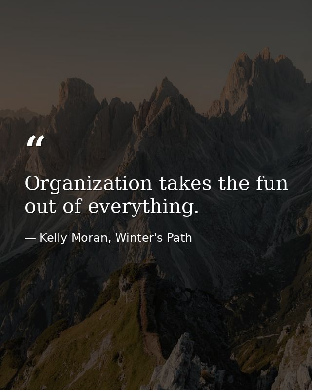 Organization takes the fun out of everything. — Kelly Moran, Winter's Path