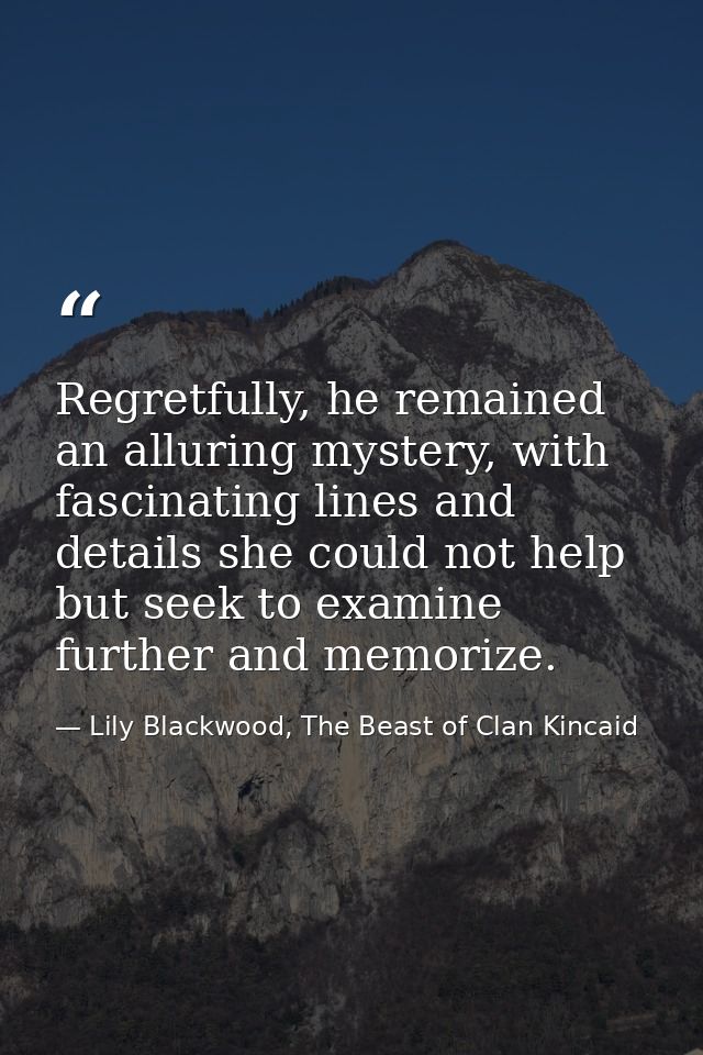 Regretfully, he remained an alluring mystery, with fascinating lines and details she could not help but seek to examine  — Lily Blackwood, The Beast of Clan Kincaid
