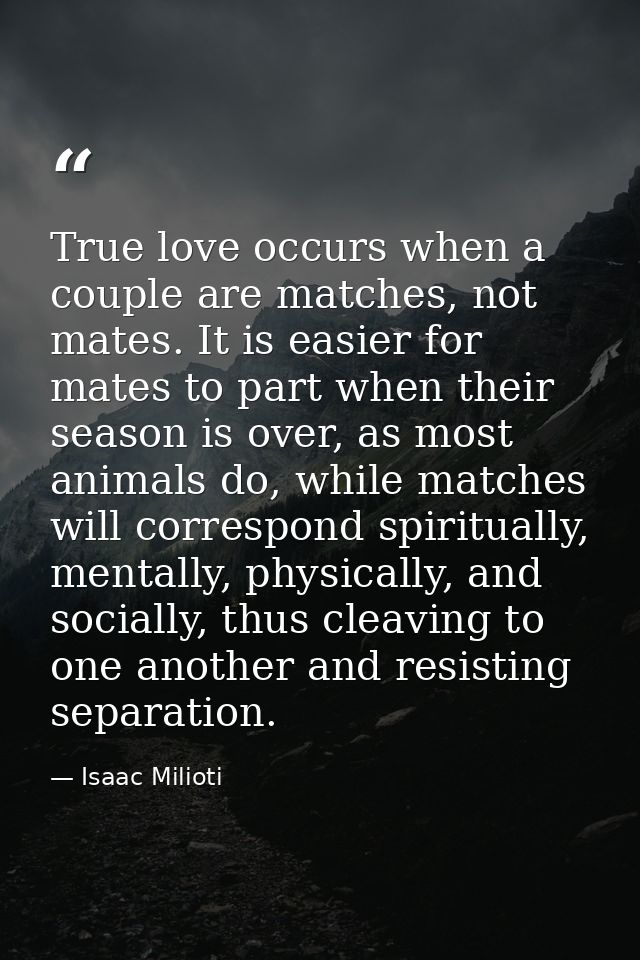 True love occurs when a couple are matches, not mates. It is easier for mates to part when their season is over, as most — Isaac Milioti
