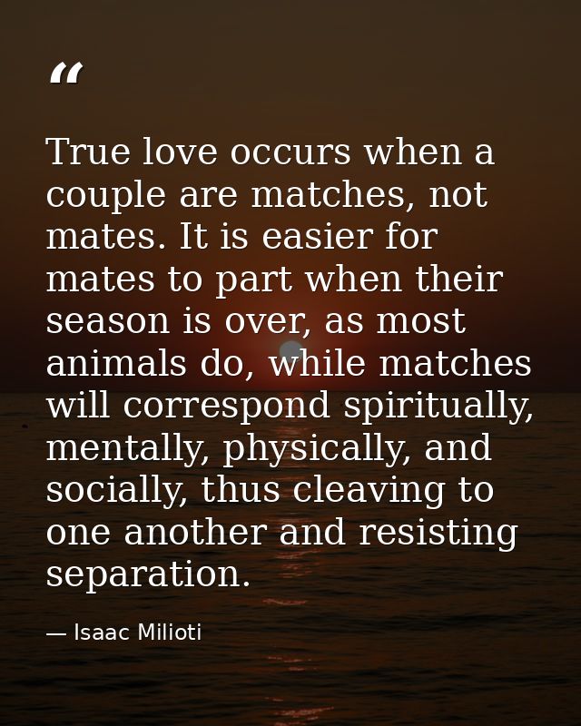 True love occurs when a couple are matches, not mates. It is easier for mates to part when their season is over, as most — Isaac Milioti