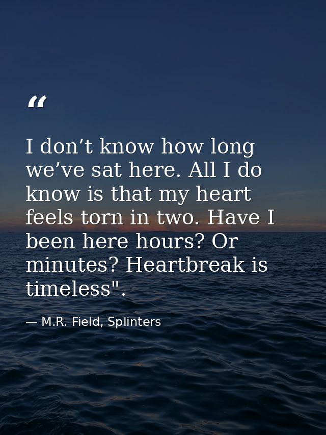 I don’t know how long we’ve sat here. All I do know is that my heart feels torn in two. Have I been here hours? Or minut — M.R. Field, Splinters