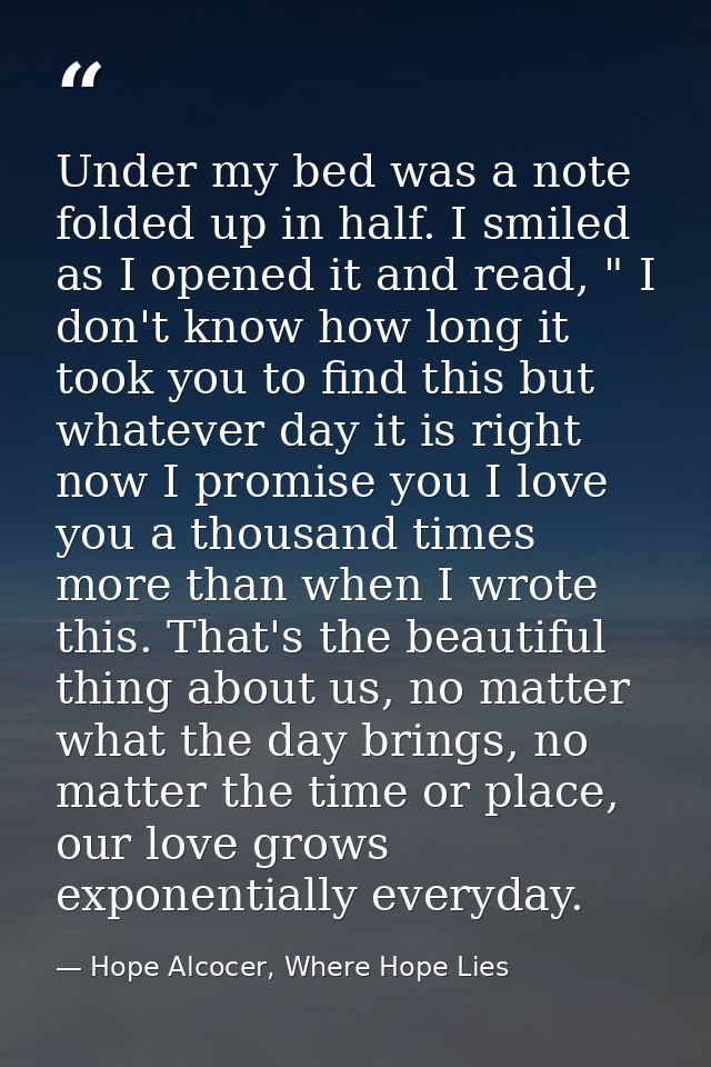 Under my bed was a note folded up in half. I smiled as I opened it and read, " I don't know how long it took you to find — Hope Alcocer, Where Hope Lies