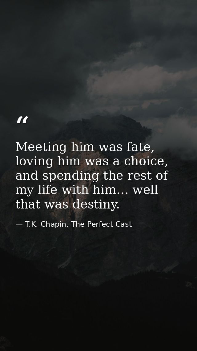 Meeting him was fate, loving him was a choice, and spending the rest of my life with him… well that was destiny. — T.K. Chapin, The Perfect Cast