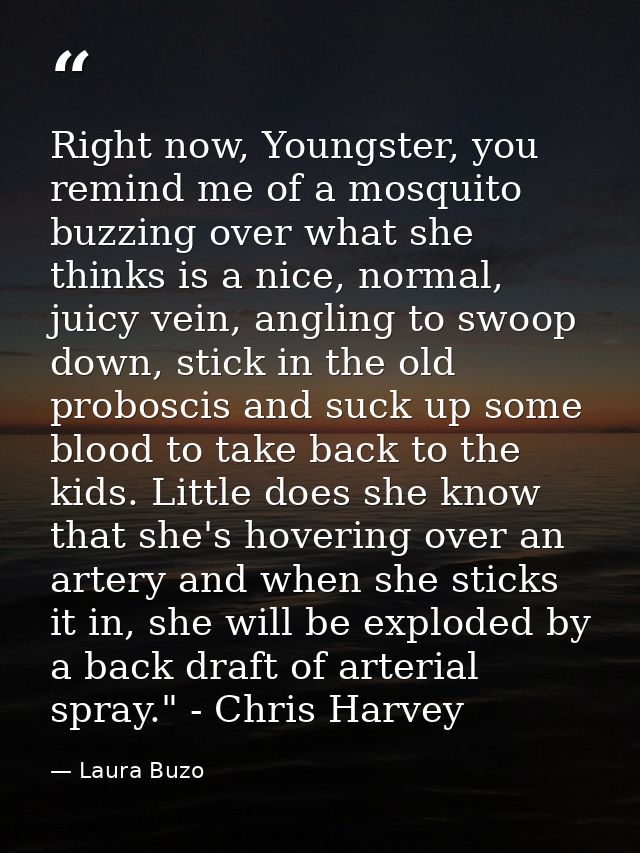 Right now, Youngster, you remind me of a mosquito buzzing over what she thinks is a nice, normal, juicy vein, angling to — Laura Buzo