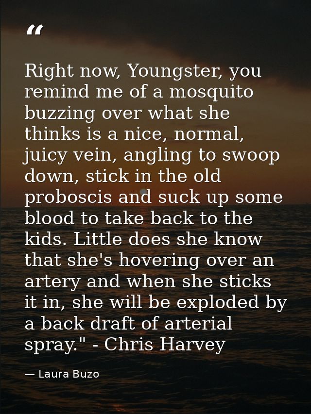 Right now, Youngster, you remind me of a mosquito buzzing over what she thinks is a nice, normal, juicy vein, angling to — Laura Buzo