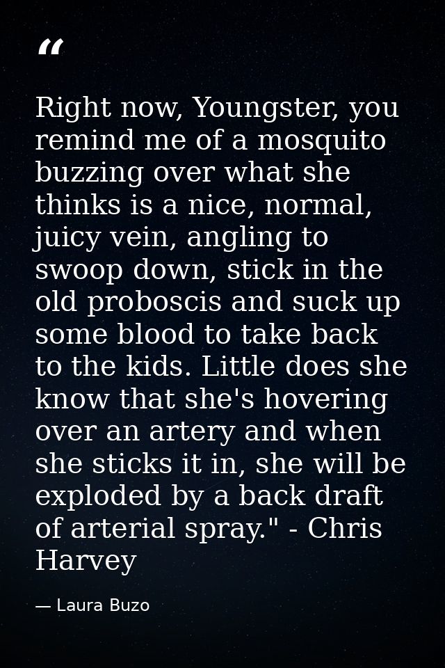 Right now, Youngster, you remind me of a mosquito buzzing over what she thinks is a nice, normal, juicy vein, angling to — Laura Buzo