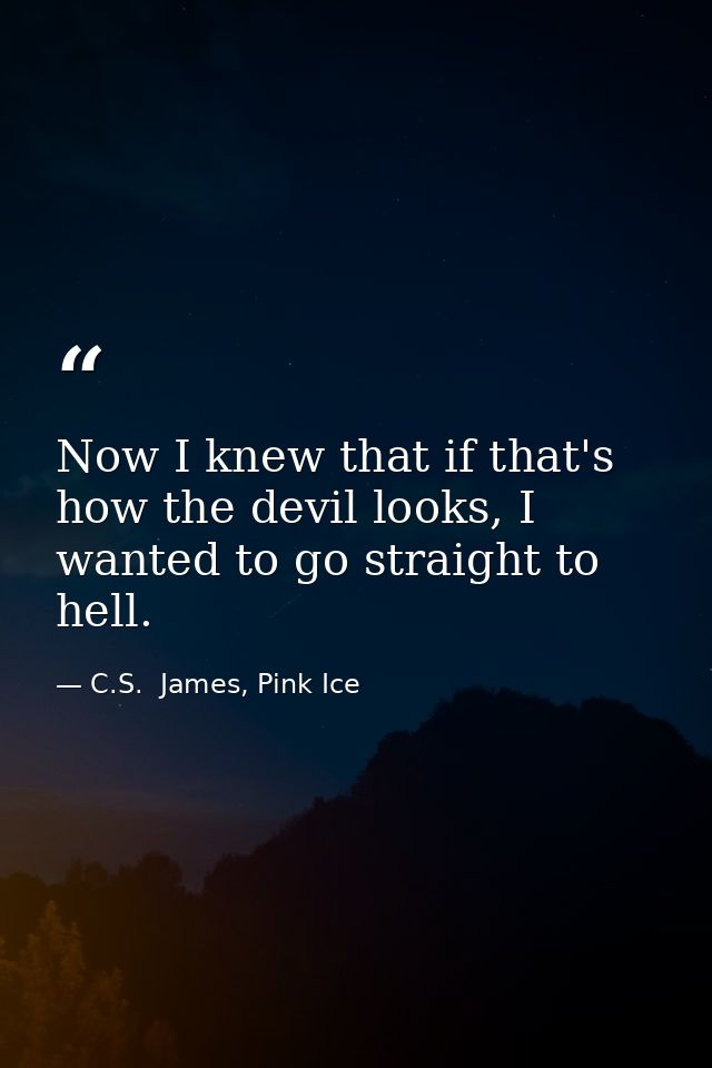 Now I knew that if that's how the devil looks, I wanted to go straight to hell. — C.S.  James, Pink Ice