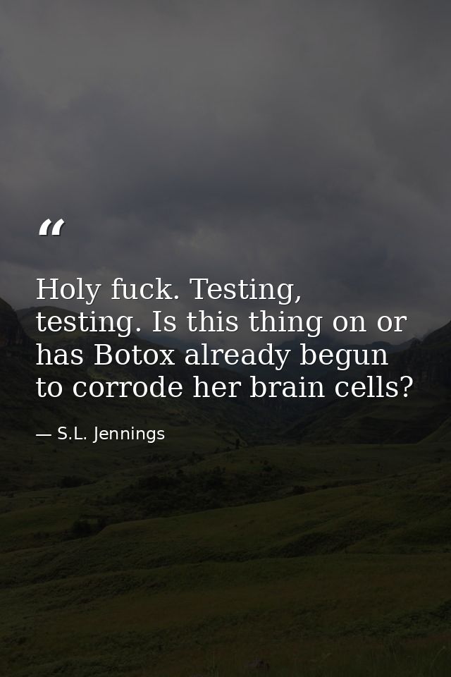 Holy fuck. Testing, testing. Is this thing on or has Botox already begun to corrode her brain cells? — S.L. Jennings