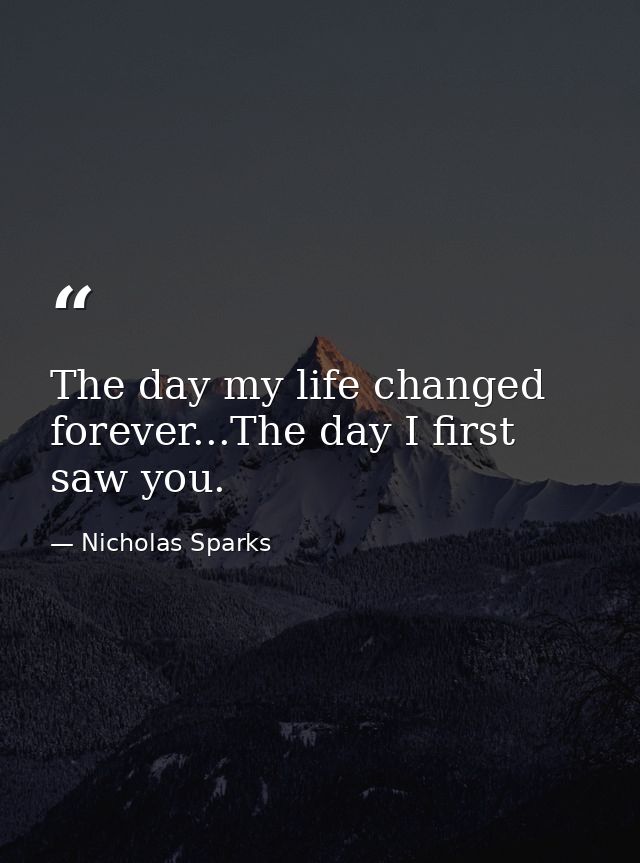 The day my life changed forever...The day I first saw you. — Nicholas Sparks