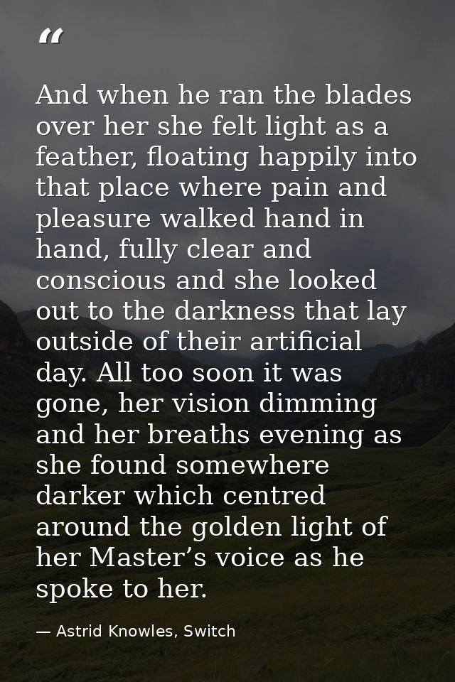 And when he ran the blades over her she felt light as a feather, floating happily into that place where pain and pleasur — Astrid Knowles, Switch