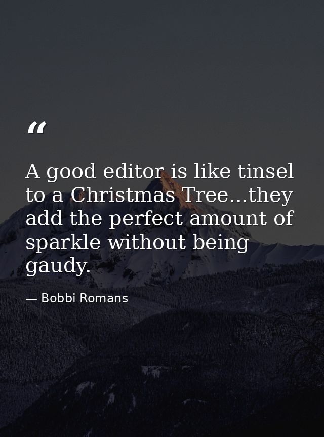 A good editor is like tinsel to a Christmas Tree...they add the perfect amount of sparkle without being gaudy. — Bobbi Romans