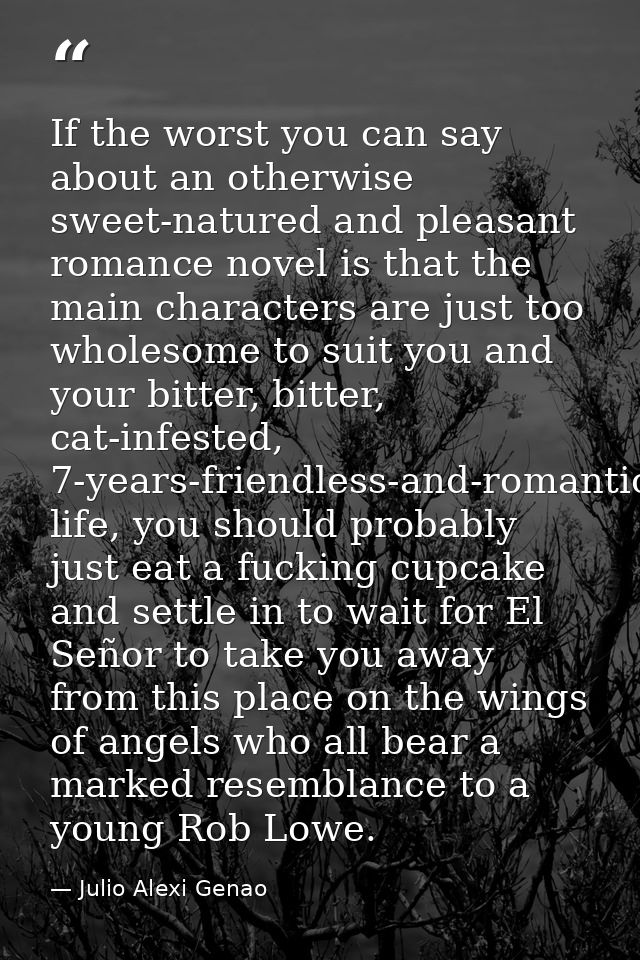 If the worst you can say about an otherwise sweet-natured and pleasant romance novel is that the main characters are jus — Julio Alexi Genao