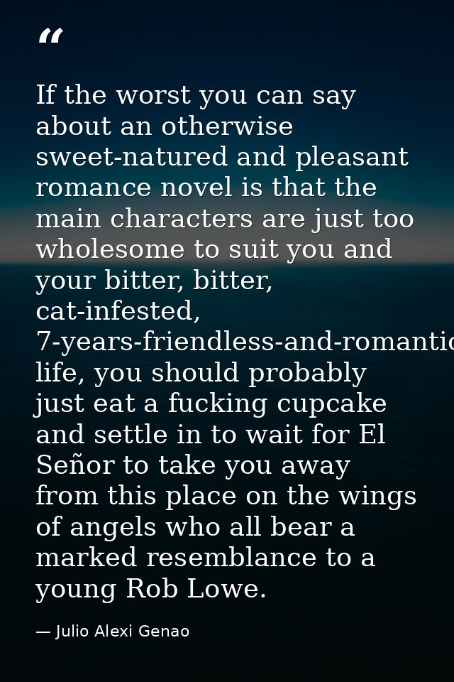 If the worst you can say about an otherwise sweet-natured and pleasant romance novel is that the main characters are jus — Julio Alexi Genao