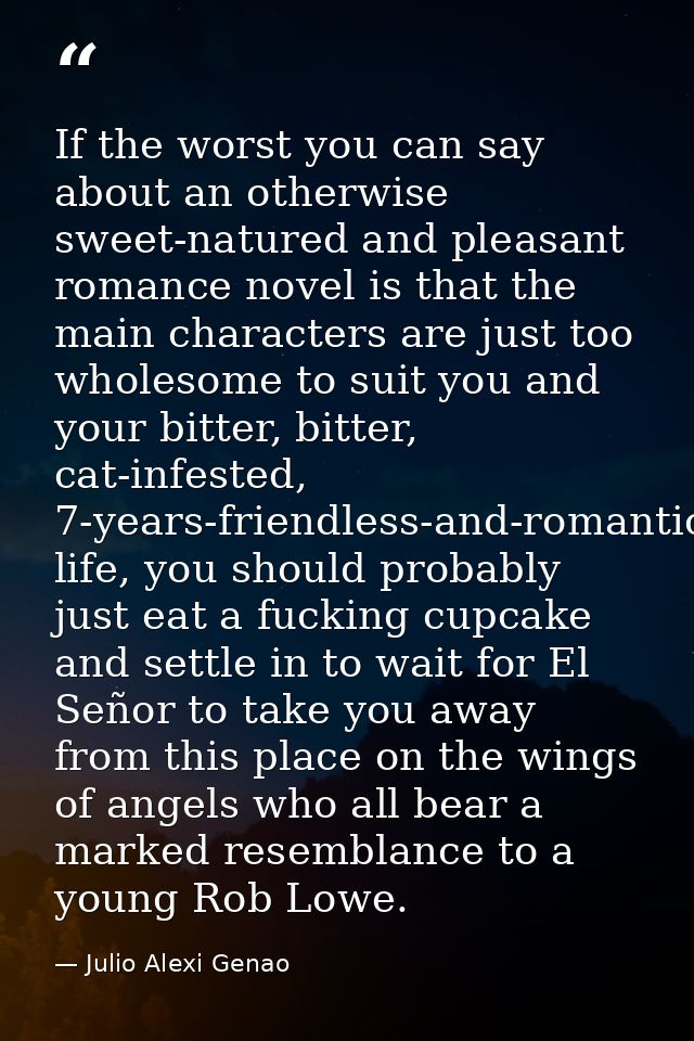 If the worst you can say about an otherwise sweet-natured and pleasant romance novel is that the main characters are jus — Julio Alexi Genao