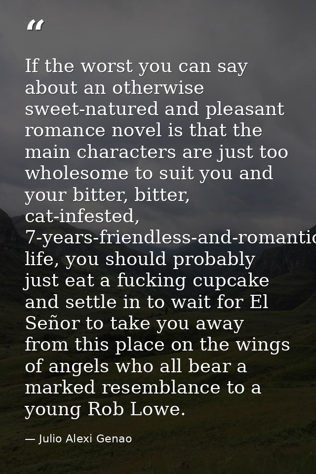 If the worst you can say about an otherwise sweet-natured and pleasant romance novel is that the main characters are jus — Julio Alexi Genao