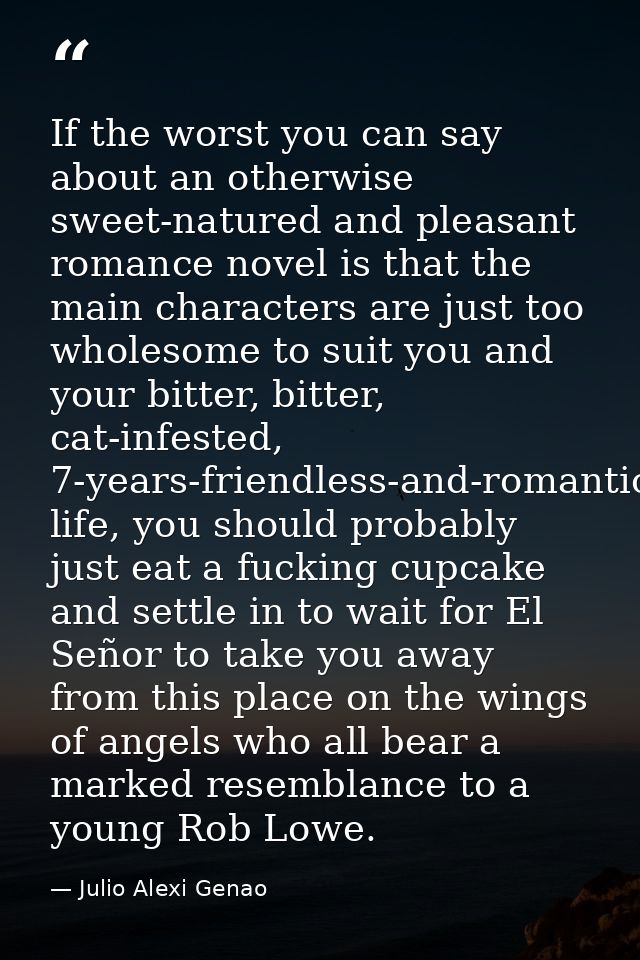 If the worst you can say about an otherwise sweet-natured and pleasant romance novel is that the main characters are jus — Julio Alexi Genao