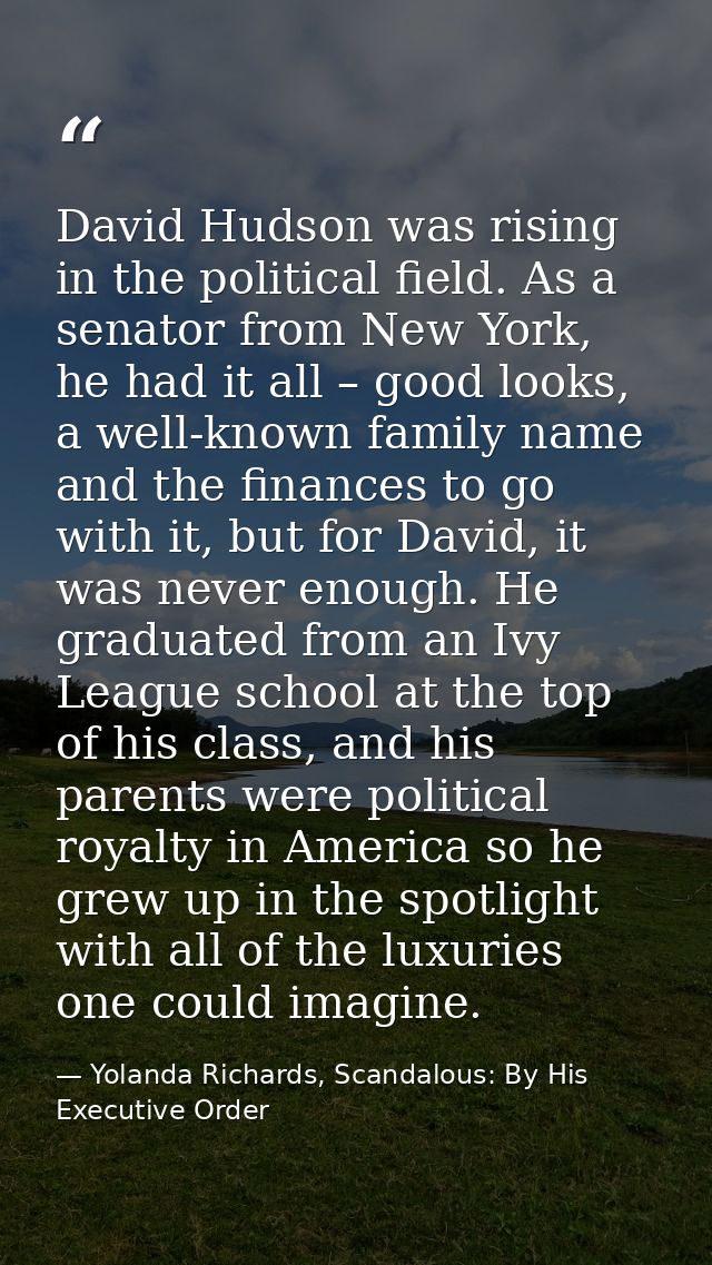 David Hudson was rising in the political field. As a senator from New York, he had it all – good looks, a well-known fam — Yolanda Richards, Scandalous: By His Executive Order