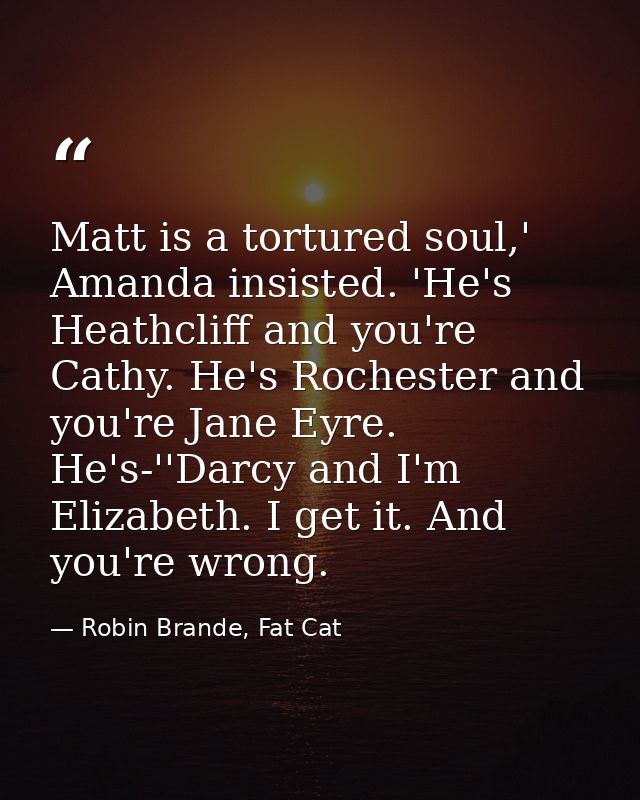 Matt is a tortured soul,' Amanda insisted. 'He's Heathcliff and you're Cathy. He's Rochester and you're Jane Eyre. He's- — Robin Brande, Fat Cat