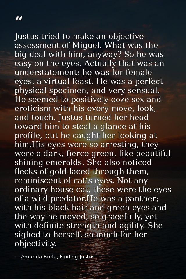 Justus tried to make an objective assessment of Miguel. What was the big deal with him, anyway? So he was easy on the ey — Amanda Bretz, Finding Justus