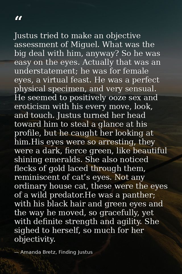 Justus tried to make an objective assessment of Miguel. What was the big deal with him, anyway? So he was easy on the ey — Amanda Bretz, Finding Justus