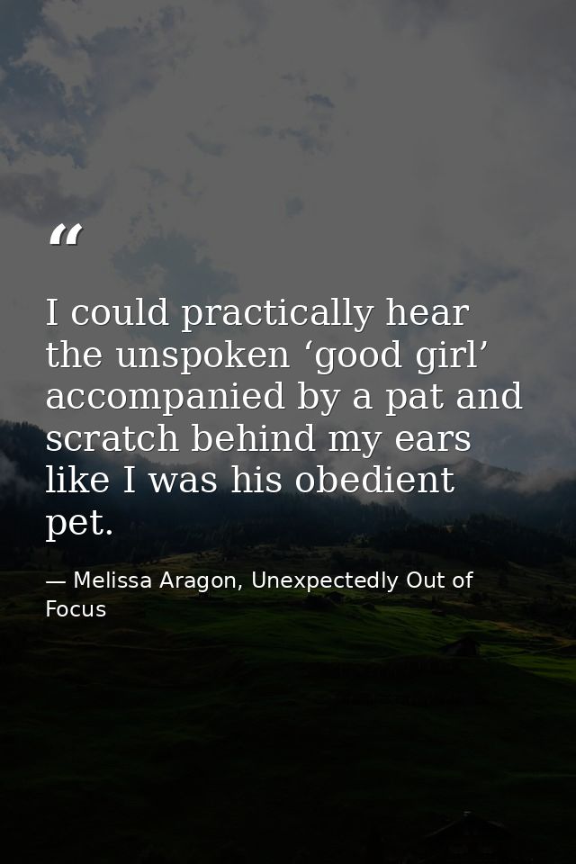 I could practically hear the unspoken ‘good girl’ accompanied by a pat and scratch behind my ears like I was his obedien — Melissa Aragon, Unexpectedly Out of Focus