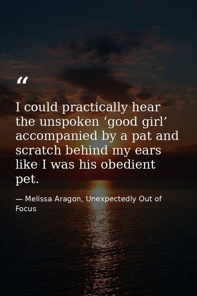 I could practically hear the unspoken ‘good girl’ accompanied by a pat and scratch behind my ears like I was his obedien — Melissa Aragon, Unexpectedly Out of Focus