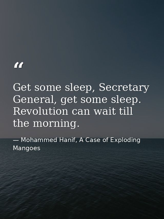 Get some sleep, Secretary General, get some sleep. Revolution can wait till the morning. — Mohammed Hanif, A Case of Exploding Mangoes