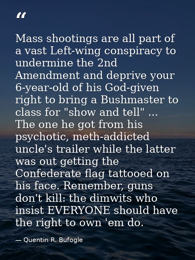 Mass shootings are all part of a vast Left-wing conspiracy to undermine the 2nd Amendment and deprive your 6-year-old of — Quentin R. Bufogle