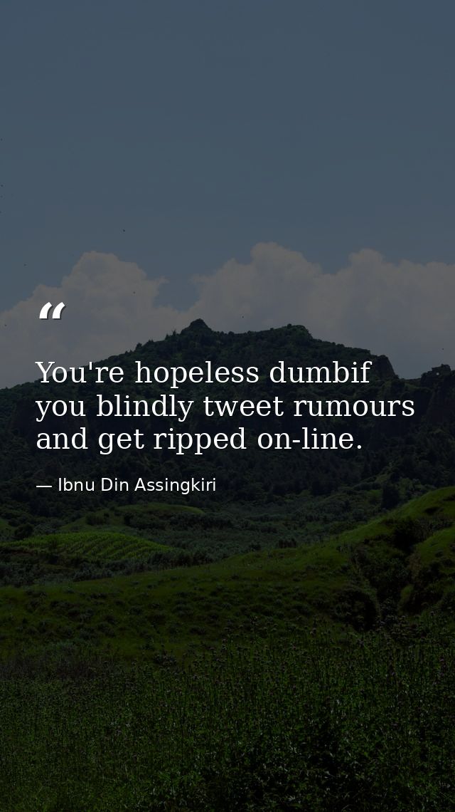 You're hopeless dumbif you blindly tweet rumours and get ripped on-line. — Ibnu Din Assingkiri