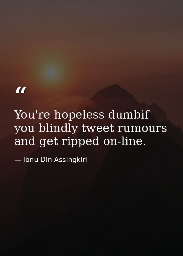 You're hopeless dumbif you blindly tweet rumours and get ripped on-line. — Ibnu Din Assingkiri