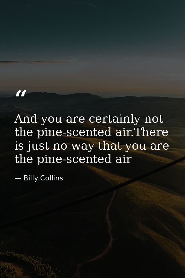And you are certainly not the pine-scented air.There is just no way that you are the pine-scented air — Billy Collins