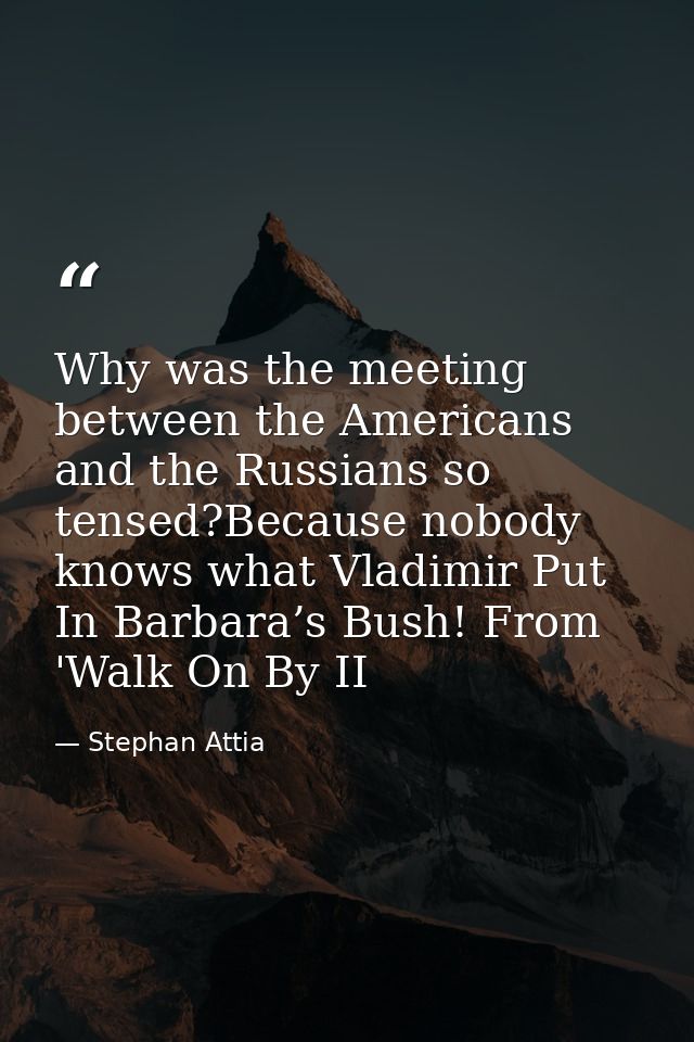 Why was the meeting between the Americans and the Russians so tensed?Because nobody knows what Vladimir Put In Barbara’s — Stephan Attia