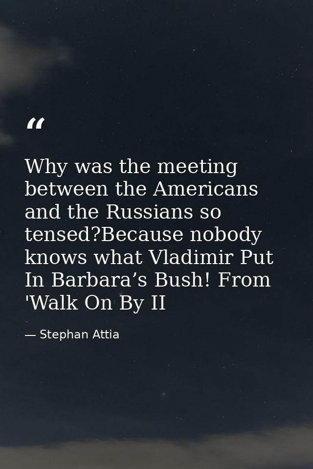 Why was the meeting between the Americans and the Russians so tensed?Because nobody knows what Vladimir Put In Barbara’s — Stephan Attia