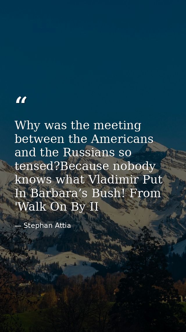Why was the meeting between the Americans and the Russians so tensed?Because nobody knows what Vladimir Put In Barbara’s — Stephan Attia