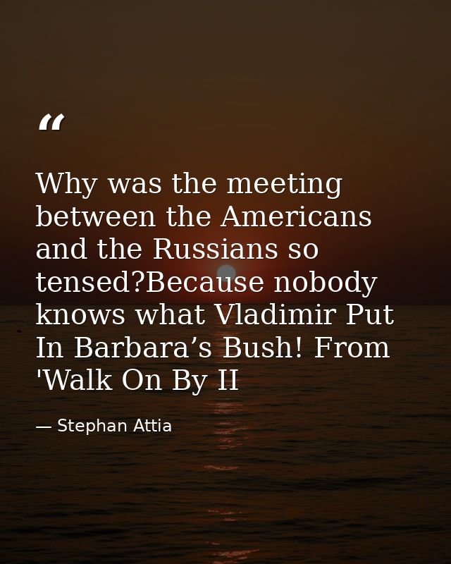 Why was the meeting between the Americans and the Russians so tensed?Because nobody knows what Vladimir Put In Barbara’s — Stephan Attia