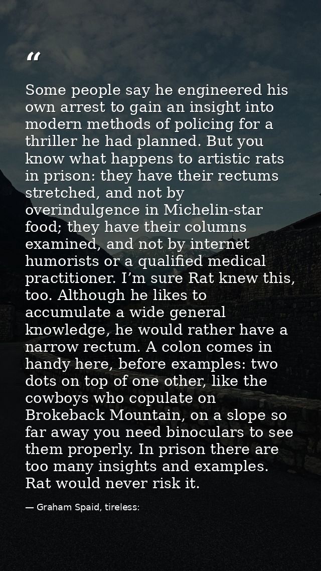 Some people say he engineered his own arrest to gain an insight into modern methods of policing for a thriller he had pl — Graham Spaid, tireless: