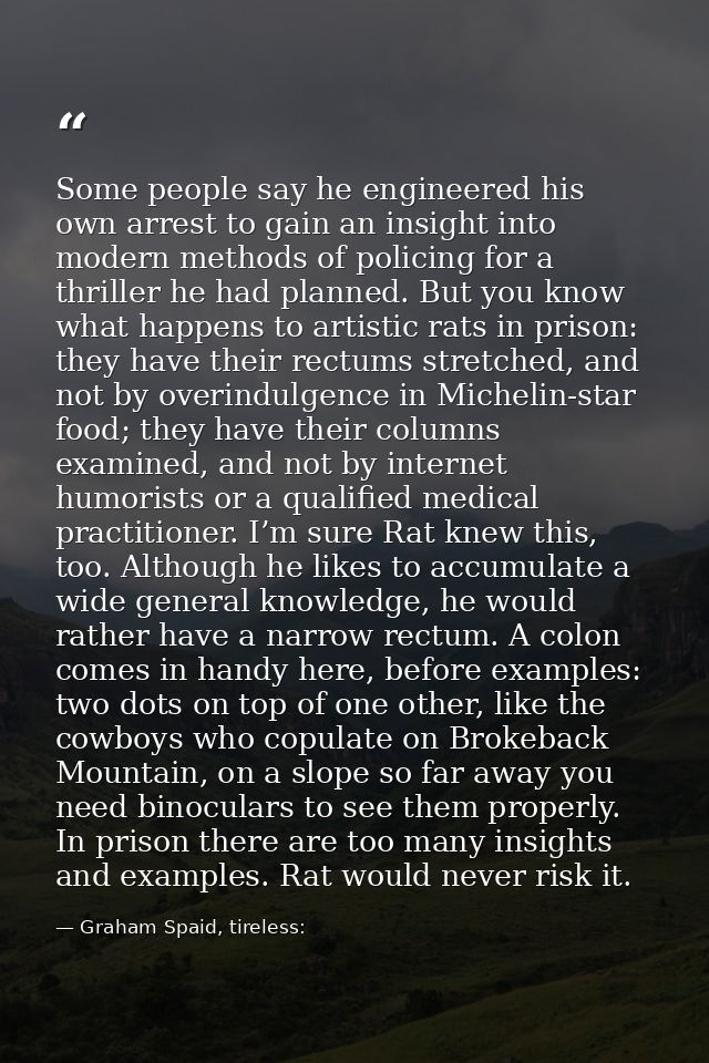 Some people say he engineered his own arrest to gain an insight into modern methods of policing for a thriller he had pl — Graham Spaid, tireless: